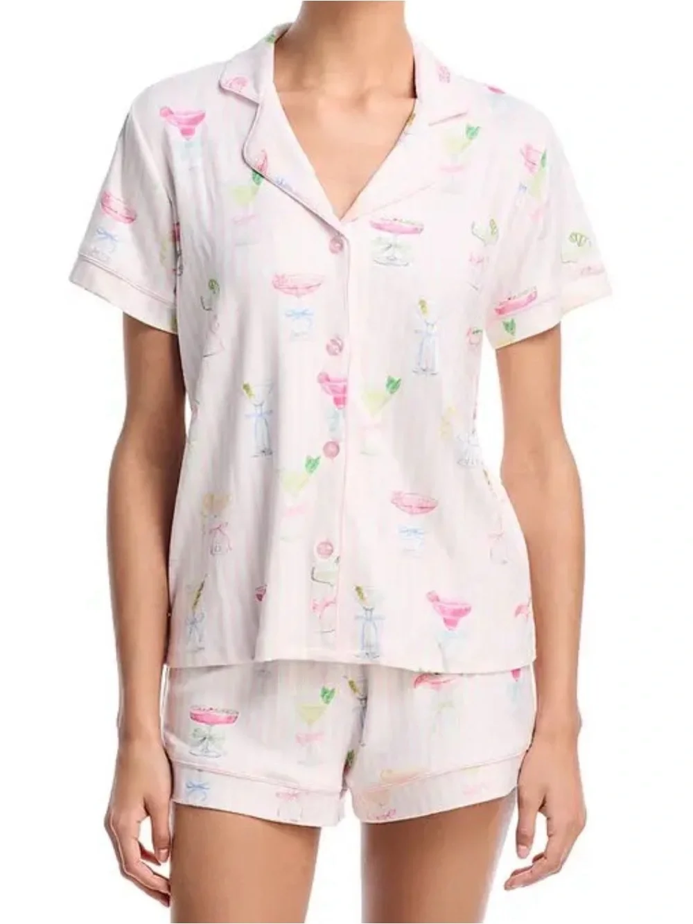 PJ Salvage Women's Pink Printed Short Pajama Set w/head band